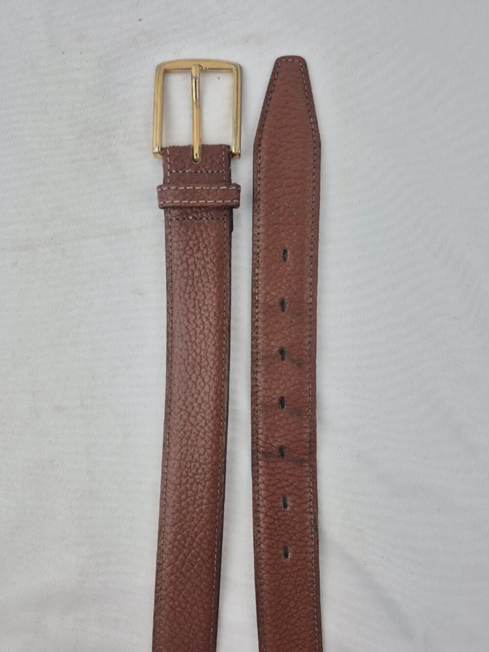 Botany 500 Pebbled Leather Belt Solid Brass Buckle Made in USA Size M/L
